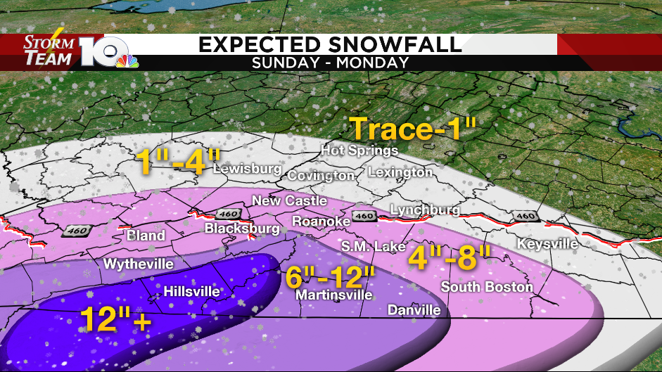 Heavy snow arrives Sunday, significant impacts south of 460